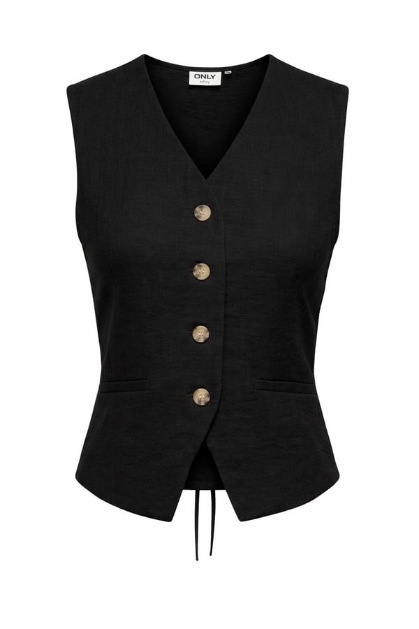 Only ONLITA S/L LINEN LOOK WAISTCOAT TLR Siyah Kadın Yelek