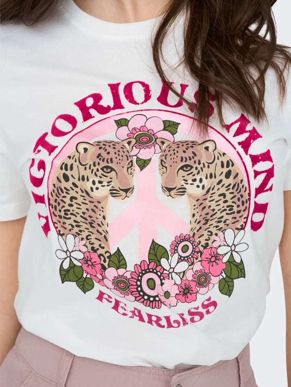 Only ONLLENNI LIFE REG S/S WILD TOP BOX JRS Beyaz Kadın T-Shirt
