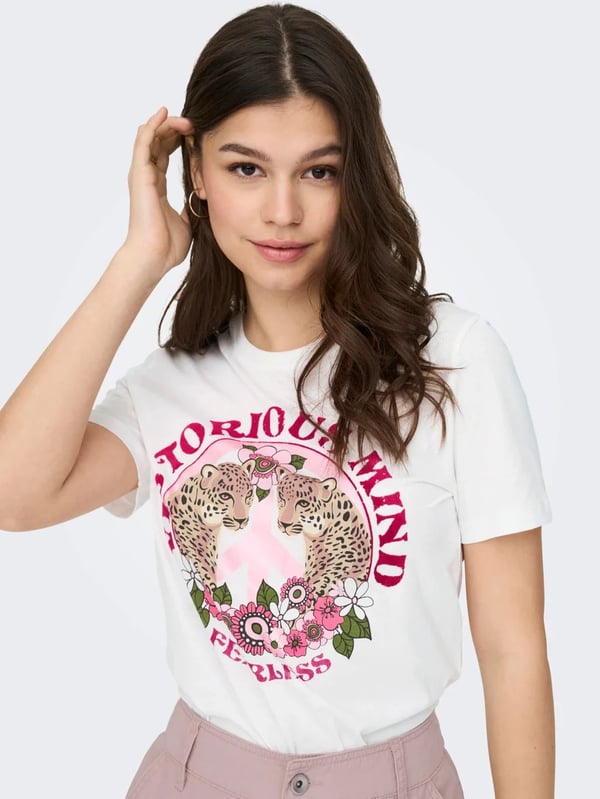 Only ONLLENNI LIFE REG S/S WILD TOP BOX JRS Beyaz Kadın T-Shirt