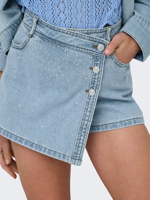 Only ONLLESLY REG RHINESTONE DNM SKORT GUA Denim Kadın Etek
