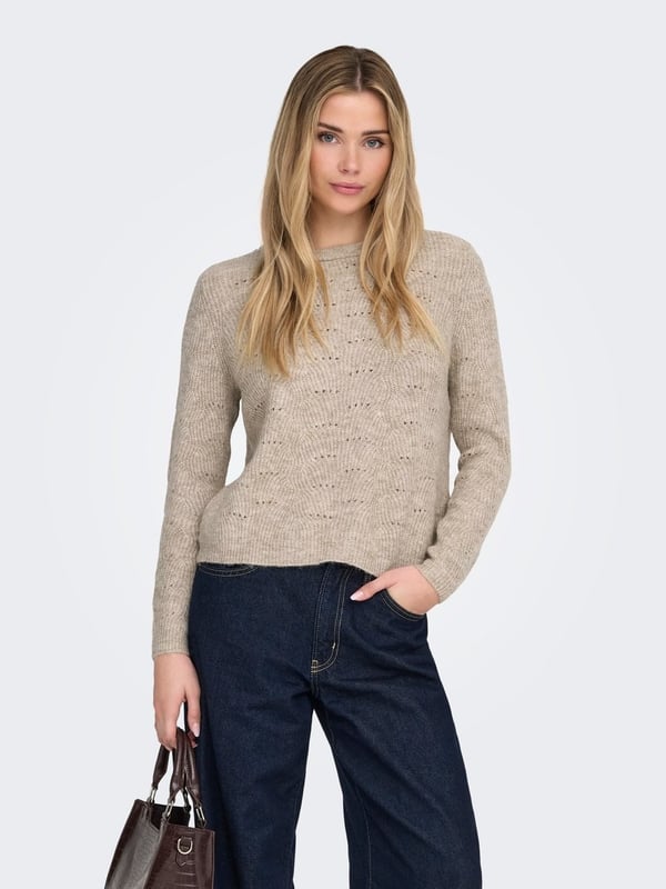 Only ONLLOLLI L/S PULLOVER KNT NOOS Bej Kadın Kazak