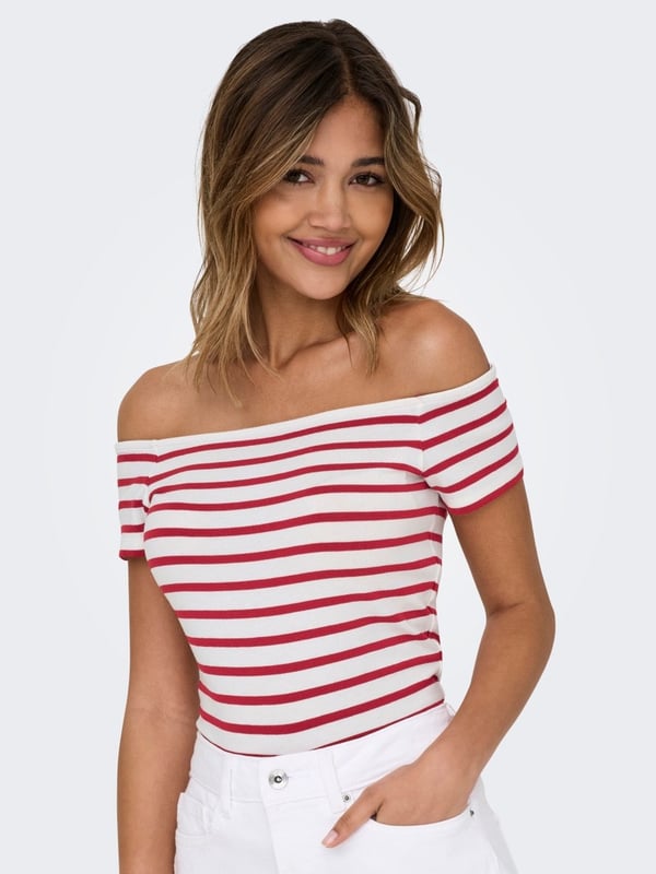 Only ONLLUCA S/S BOATNECK TOP JRS Beyaz Kadın Bluz