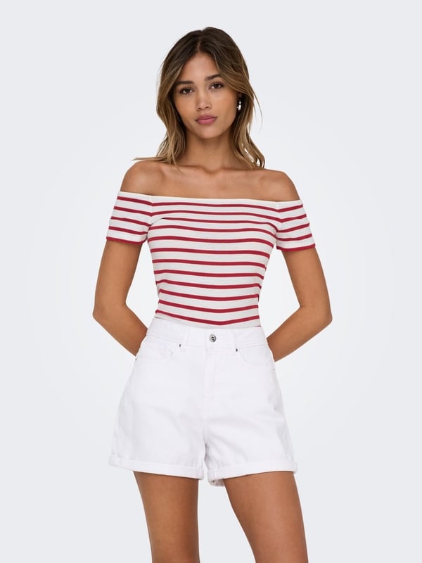 Only ONLLUCA S/S BOATNECK TOP JRS Beyaz Kadın Bluz
