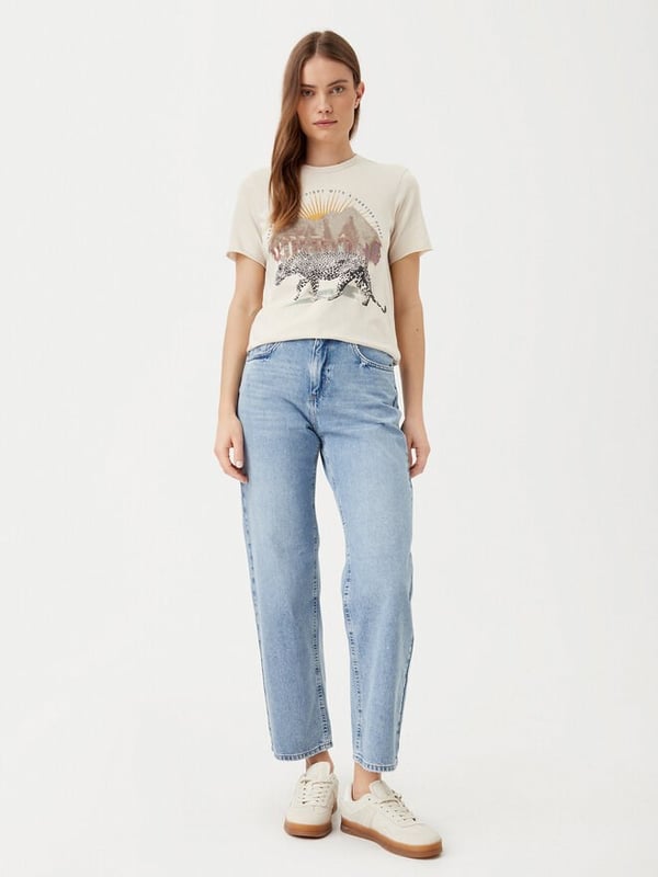Only ONLLUCY LIFE REG S/S TOP BOX JRS Bej Kadın T-Shirt