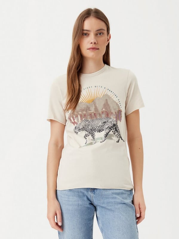 Only ONLLUCY LIFE REG S/S TOP BOX JRS Bej Kadın T-Shirt