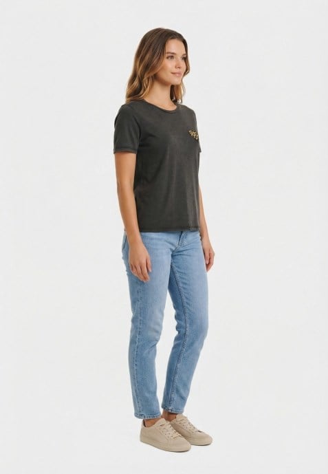 Only ONLLUCY S/S EMB. TOP BOX CC CS JRS Siyah Kadın T-Shirt