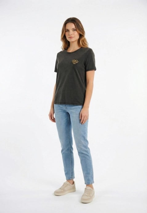 Only ONLLUCY S/S EMB. TOP BOX CC CS JRS Siyah Kadın T-Shirt