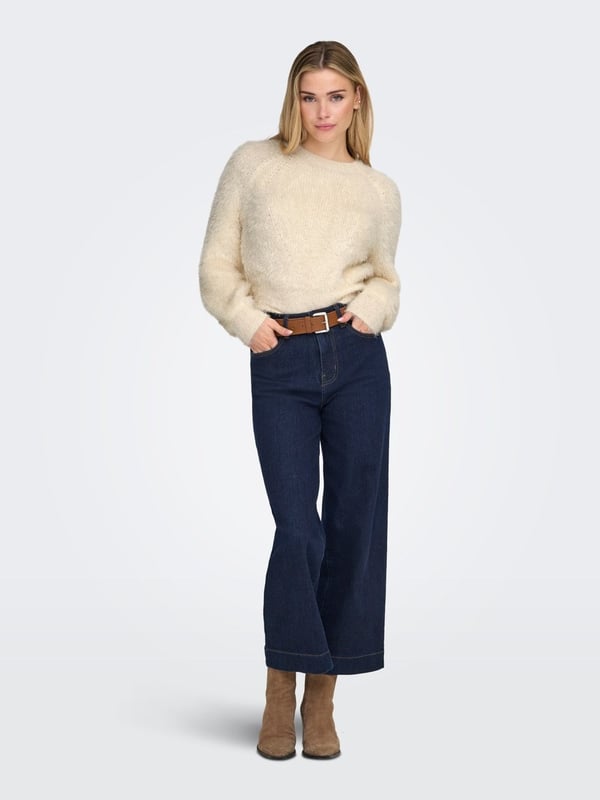 Only ONLLULU LS RIB SHORT O-NECK CC KNT Beyaz Kadın Kazak