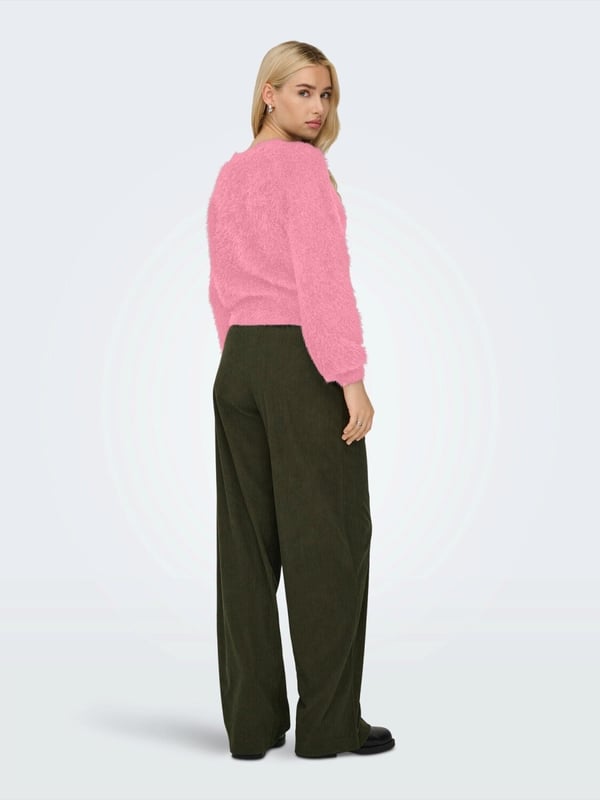 Only ONLLULU LS RIB SHORT O-NECK CC KNT Pembe Kadın Kazak