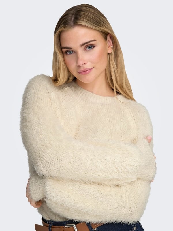 Only ONLLULU LS RIB SHORT O-NECK CC KNT Beyaz Kadın Kazak