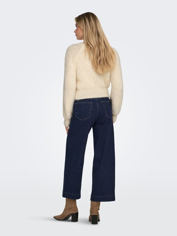 Only ONLLULU LS RIB SHORT O-NECK CC KNT Beyaz Kadın Kazak