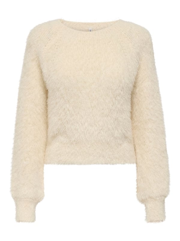 Only ONLLULU LS RIB SHORT O-NECK CC KNT Beyaz Kadın Kazak