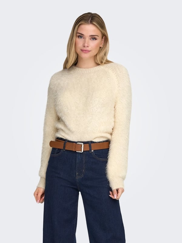 Only ONLLULU LS RIB SHORT O-NECK CC KNT Beyaz Kadın Kazak