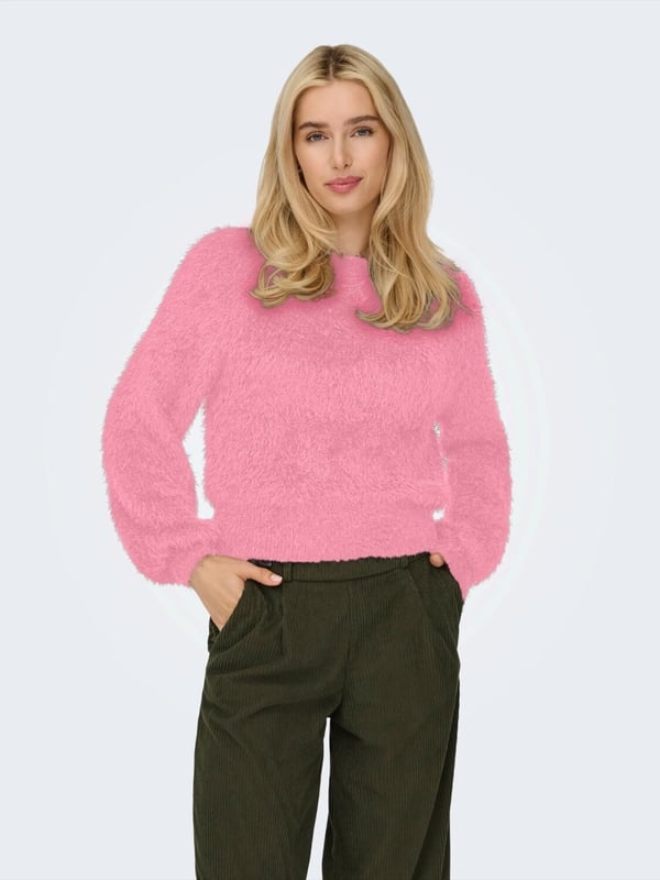 Only ONLLULU LS RIB SHORT O-NECK CC KNT Pembe Kadın Kazak