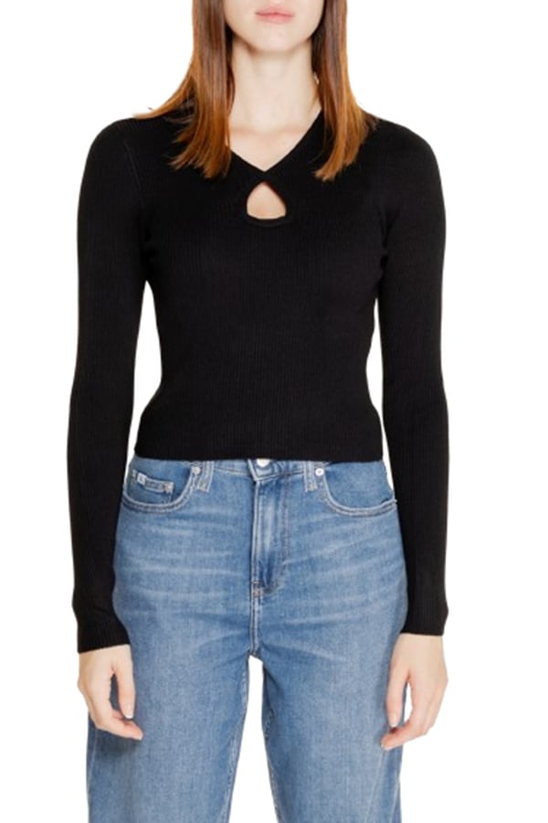 Only ONLMEDDI LS PEEK A BOO V-NECK CC KNT Siyah Kadın Kazak
