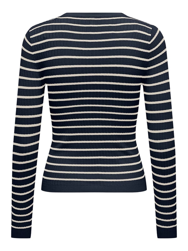 Only ONLMILA LIFE LS STRIPE BUT ONECK CS KNT Lacivert Kadın Kazak