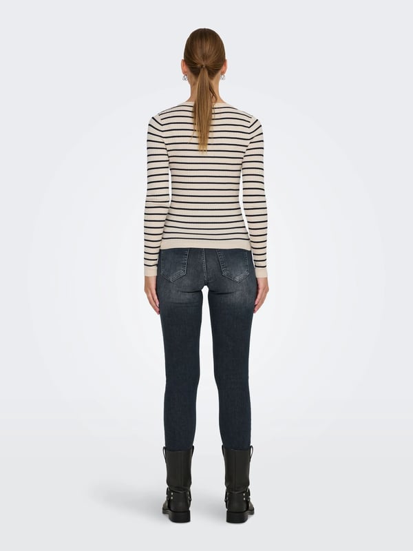 Only ONLMILA LIFE LS STRIPE BUT ONECK CS KNT Bej Kadın Kazak