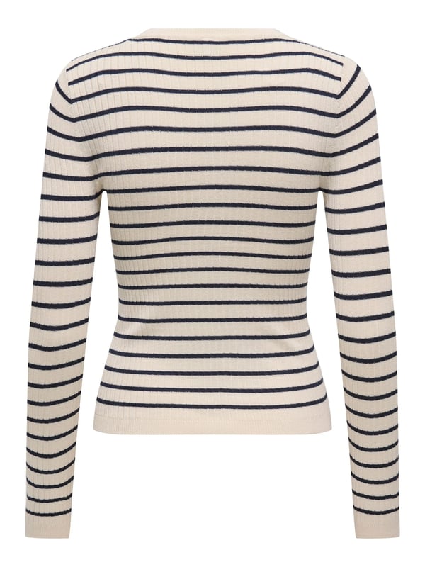 Only ONLMILA LIFE LS STRIPE BUT ONECK CS KNT Bej Kadın Kazak