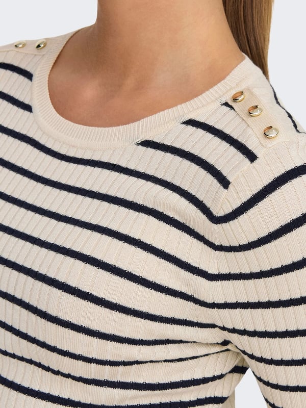 Only ONLMILA LIFE LS STRIPE BUT ONECK CS KNT Bej Kadın Kazak