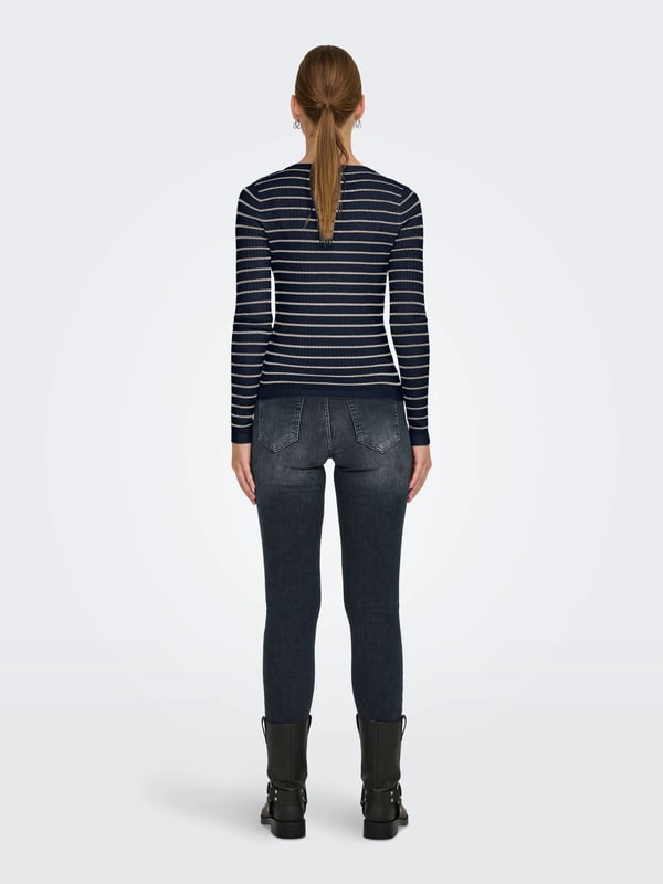 Only ONLMILA LIFE LS STRIPE BUT ONECK CS KNT Lacivert Kadın Kazak
