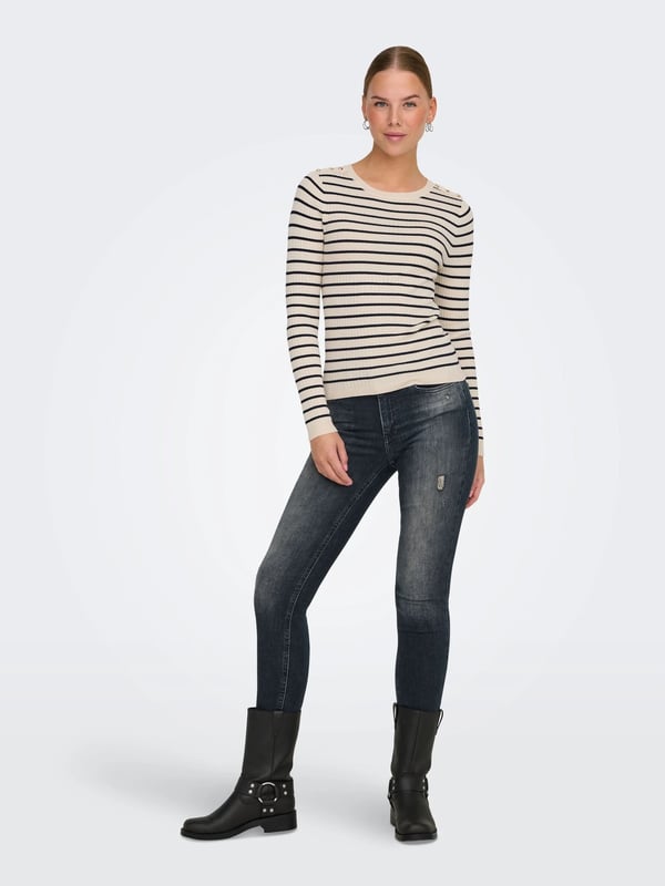 Only ONLMILA LIFE LS STRIPE BUT ONECK CS KNT Bej Kadın Kazak