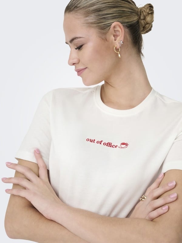 Only ONLMILENA S/S T-SHIRT BOX SUD JRS Beyaz Kadın T-Shirt