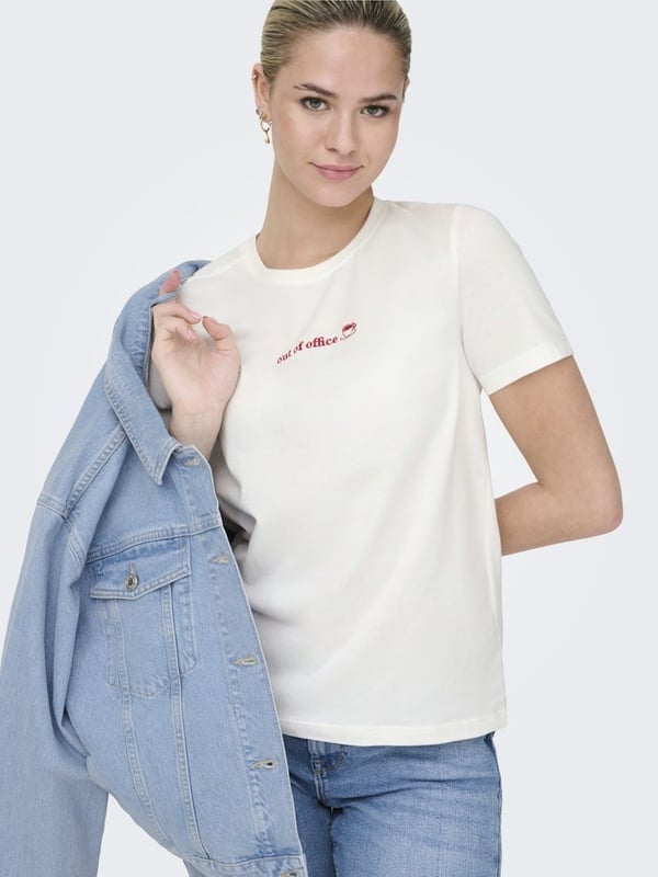 Only ONLMILENA S/S T-SHIRT BOX SUD JRS Beyaz Kadın T-Shirt