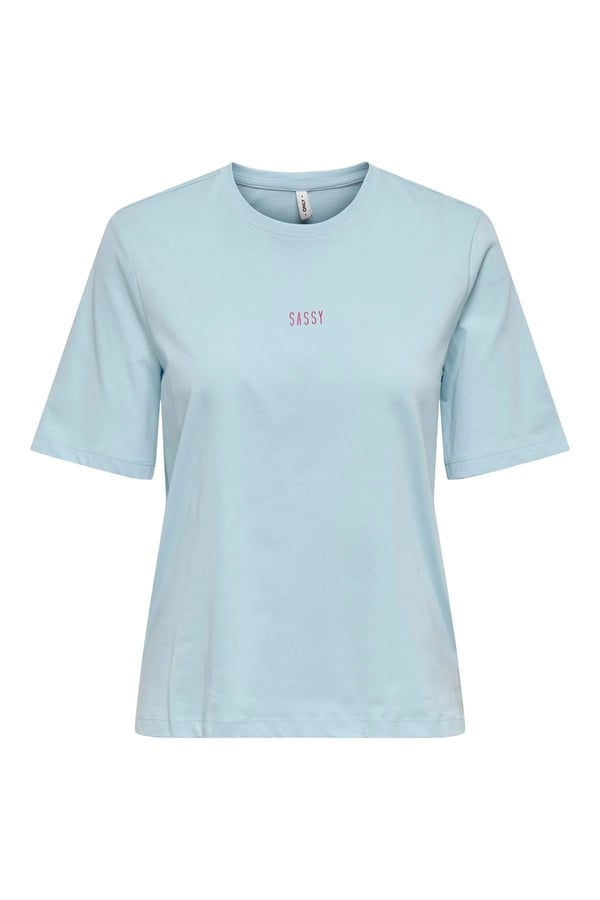 Only ONLMOODY LIFE S/S WORD TOP BOX JRS Açık Mavi Kadın T-Shirt