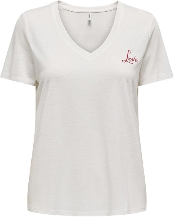 Only ONLNEW BELLE S/S LOVE V-NECK TOP BOX JRS Beyaz Kadın T-Shirt