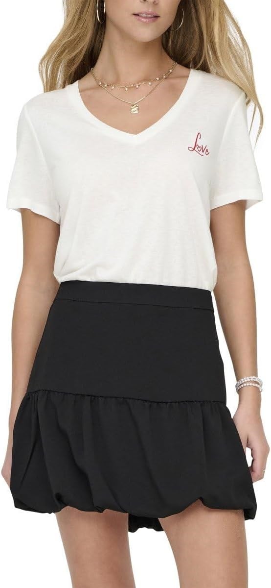 Only ONLNEW BELLE S/S LOVE V-NECK TOP BOX JRS Beyaz Kadın T-Shirt