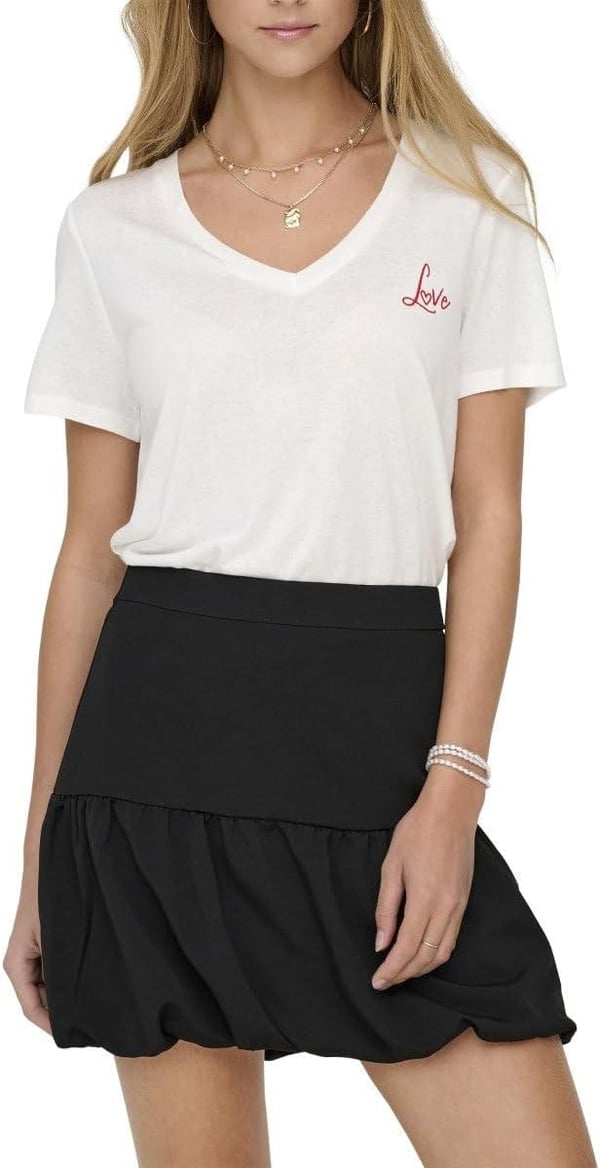 Only ONLNEW BELLE S/S LOVE V-NECK TOP BOX JRS Beyaz Kadın T-Shirt