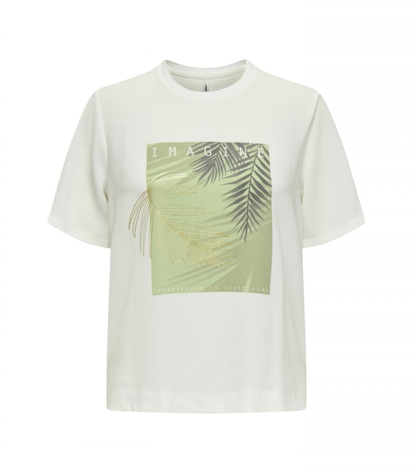 Only ONLNEWFLORA S/S ART O-NECK TOP BOX JRS Beyaz Kadın T-Shirt