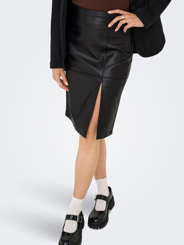 Only ONLOLINE FAUX LEATHER SKIRT OTW NOOS Siyah Kadın Etek