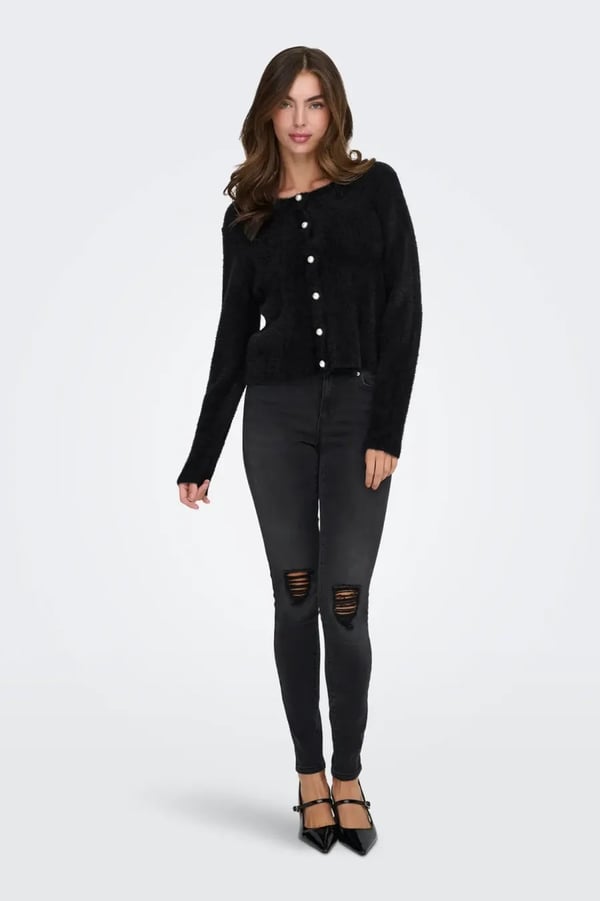 Only ONLPETRA LS PEARL O-NECK CARDI CC KNT Siyah Kadın Hırka