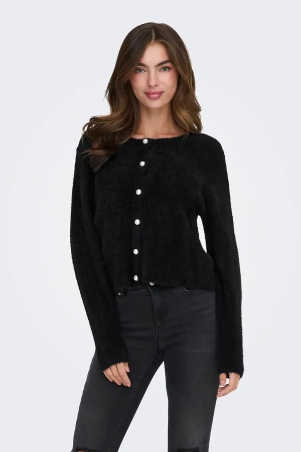 Only ONLPETRA LS PEARL O-NECK CARDI CC KNT Siyah Kadın Hırka
