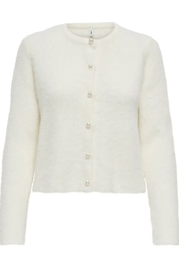 Only ONLPETRA LS PEARL O-NECK CARDI CC KNT Beyaz Kadın Hırka