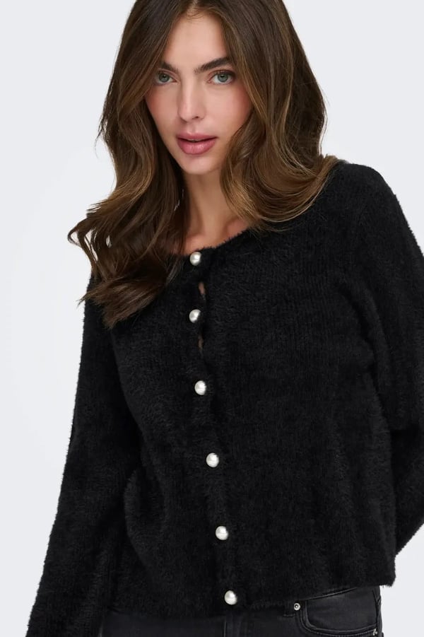 Only ONLPETRA LS PEARL O-NECK CARDI CC KNT Siyah Kadın Hırka