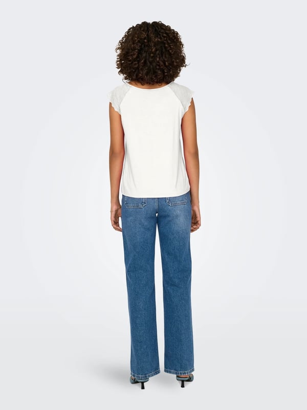 Only ONLPETRA S/S LACE MIX TOP JRS Beyaz Kadın T-Shirt