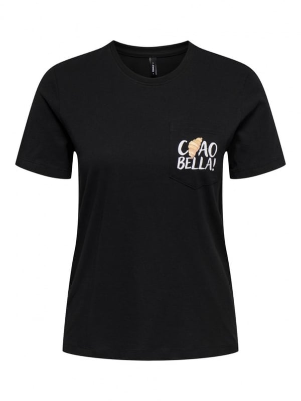 Only ONLPOLLY REG S/S POCKET TOP BOX JRS Siyah Kadın T-Shirt