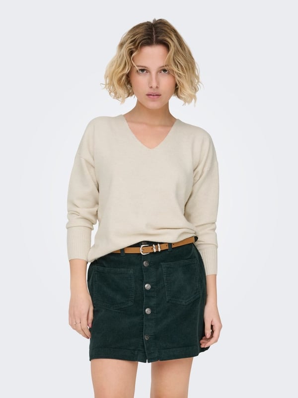 Only ONLRICA L/S V-NECK PULLO KNT NOOS Bej Kadın Kazak