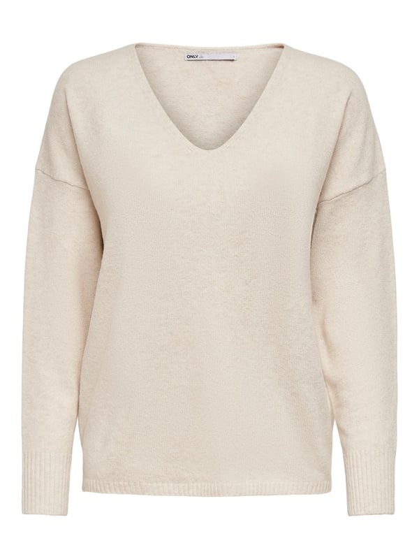 Only ONLRICA L/S V-NECK PULLO KNT NOOS Bej Kadın Kazak
