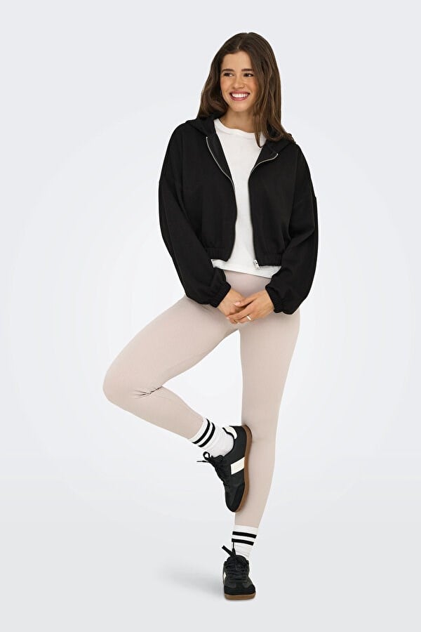 Only ONLSCARLETT L/S ZIP HOOD SWT NOOS Siyah Kadın Sweatshirt