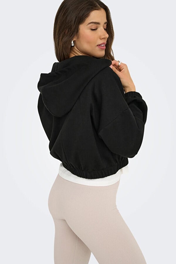 Only ONLSCARLETT L/S ZIP HOOD SWT NOOS Siyah Kadın Sweatshirt