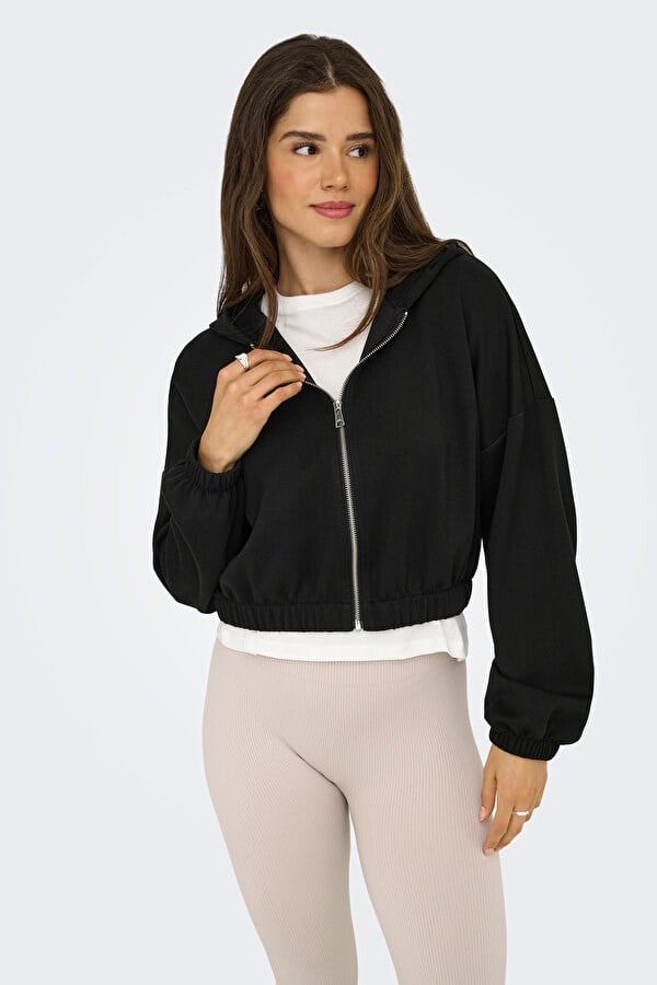 Only ONLSCARLETT L/S ZIP HOOD SWT NOOS Siyah Kadın Sweatshirt