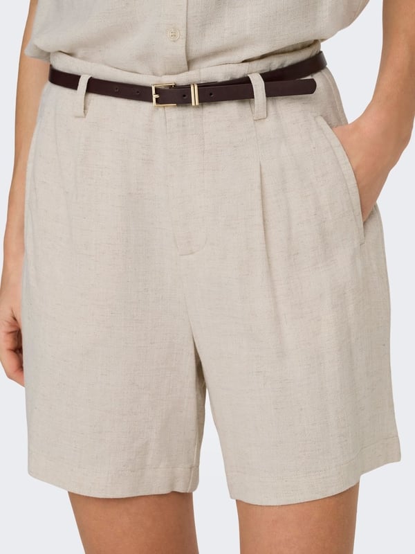Only ONLSIESTA HW BELT LIN BL SHORTS PNT NOOS Bej Kadın Şort
