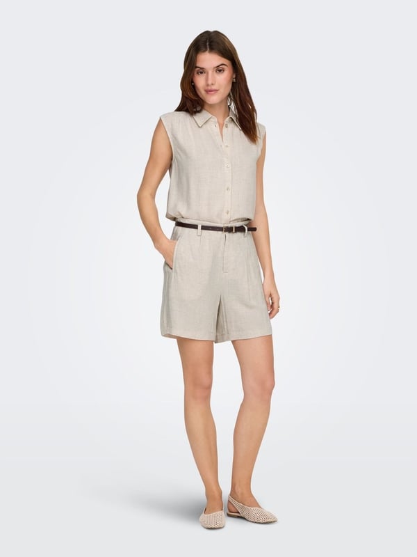 Only ONLSIESTA HW BELT LIN BL SHORTS PNT NOOS Bej Kadın Şort