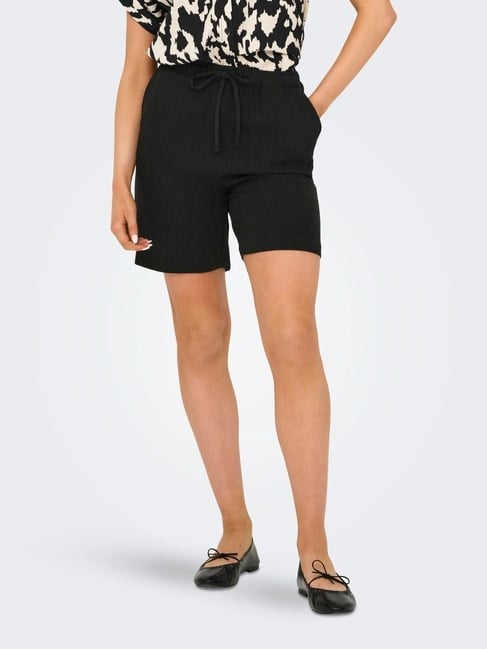 Only ONLSIESTA MW PULL-UP LIN BL SHORTS  NOOS Siyah Kadın Şort