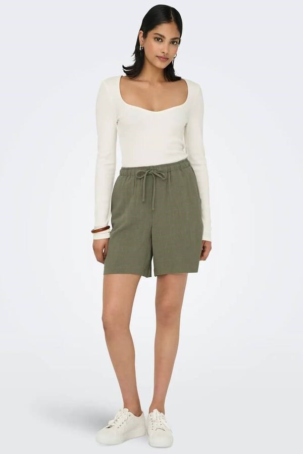 Only ONLSIESTA MW PULL-UP LIN BL SHORTS  NOOS Haki Kadın Şort