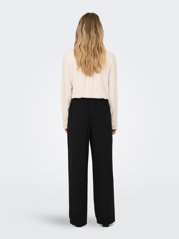 Only ONLSIESTA MW PULL-UP LINEN BL PNT NOOS Siyah Kadın Pantolon