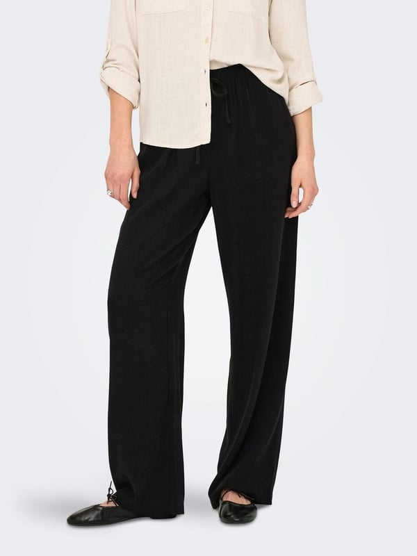 Only ONLSIESTA MW PULL-UP LINEN BL PNT NOOS Siyah Kadın Pantolon